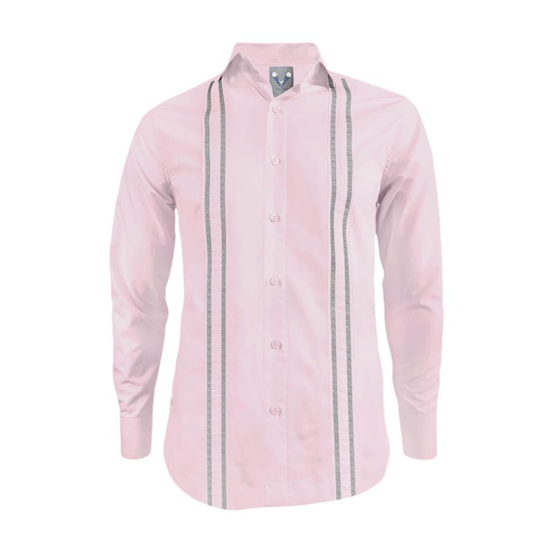 SON DOS - Camisa guayabera rosada bordada sin bolsillos manga larga