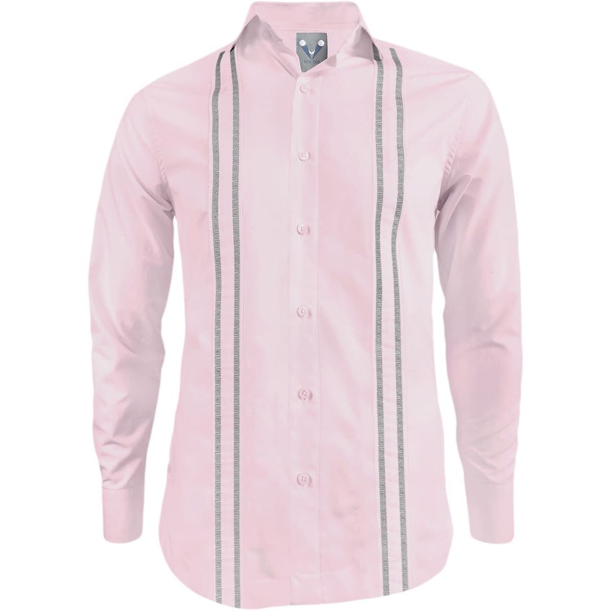 SON DOS - Camisa guayabera rosada bordada sin bolsillos manga larga
