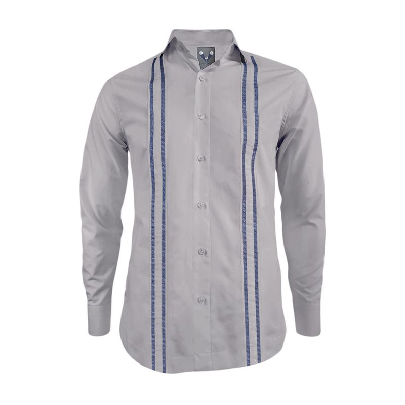 SON DOS - Camisa guayabera ocasión gris claro bordada manga larga hombre