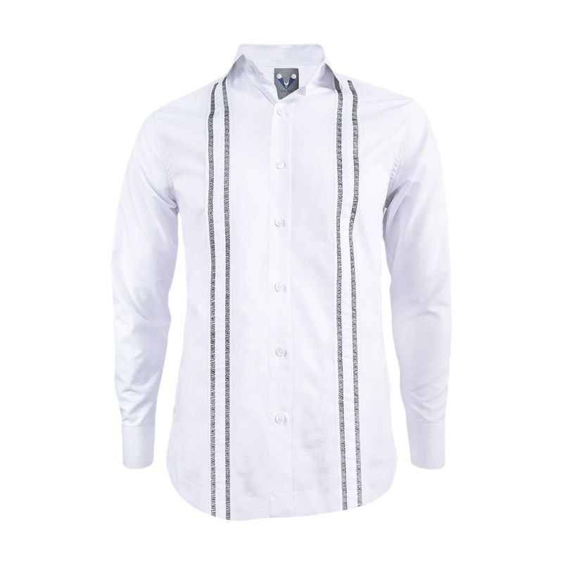 SON DOS - Camisa guayabera blanca bordada sin bolsillos manga larga