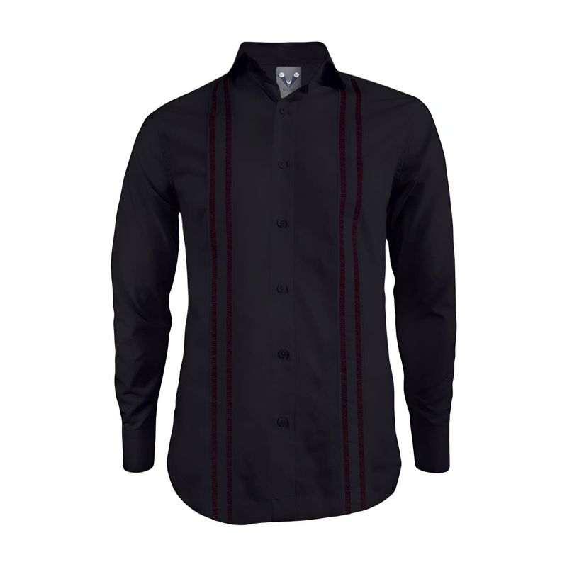 SON DOS - Camisa guayabera negra bordada también en tallas grandes
