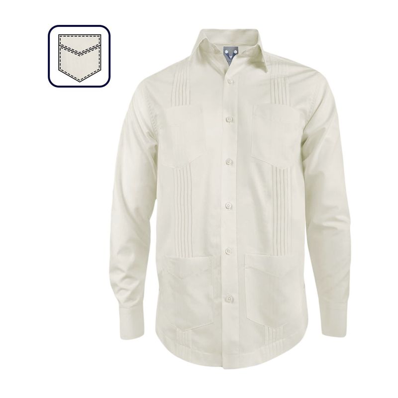 SON DOS - Camisa guayabera alforzas marfil 4 bolsillos en tallas grandes hombre