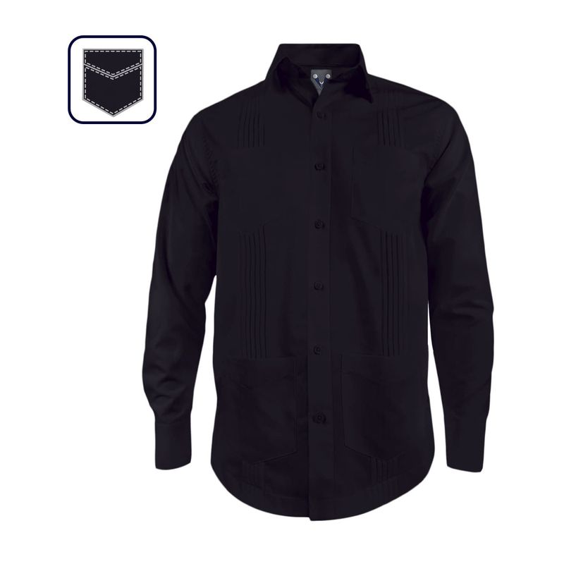 SON DOS - Camisa guayabera alforzas negra 4 bolsillos también en tallas grandes