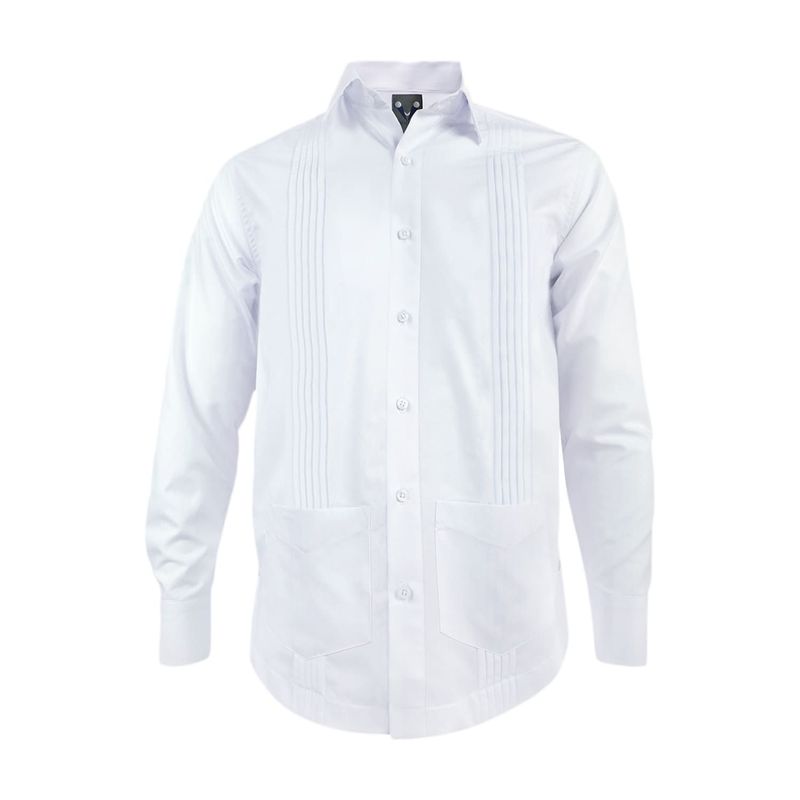 SON DOS - Camisa guayabera alforzas blanca 2 bolsillos también en tallas grandes