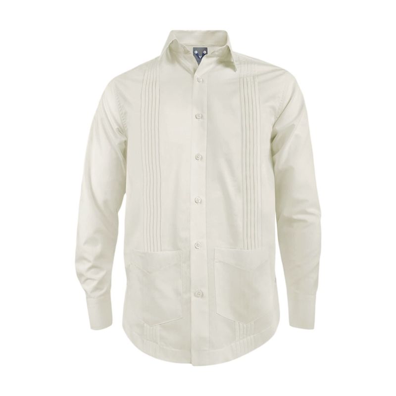 SON DOS - Camisa guayabera alforzas marfil 2 bolsillos manga larga hombre