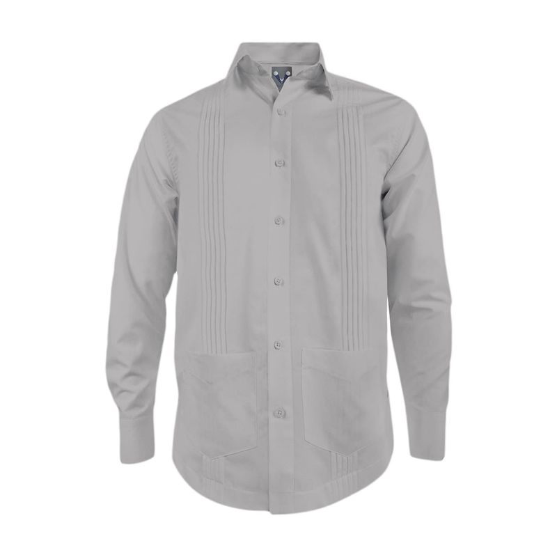 SON DOS - Camisa guayabera alforzas gris claro 2 bolsillos en tallas grandes