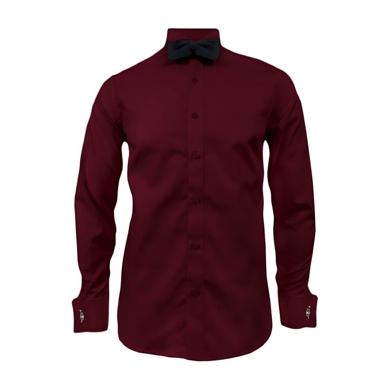 Camisa smoking vino tinto puño mancornas manga larga hombre SON