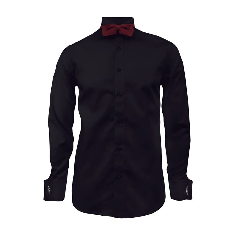 SON DOS - Camisa smoking negra puño para mancornas manga larga hombre