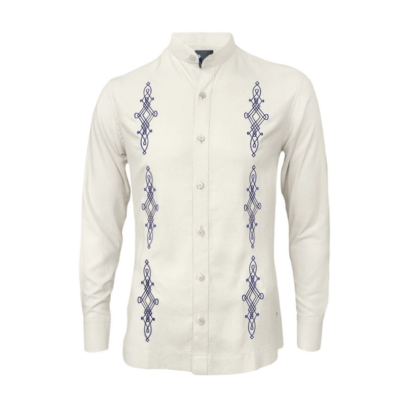 SON DOS - Camisa guayabera lino marfil bordada manga larga hombre