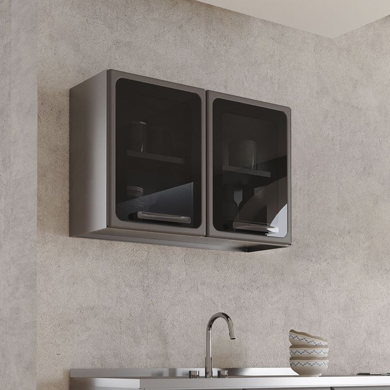 BERTOLINI - Mueble Gabinete superior cocina 80cm en Acero Vidrio y Manijas de Lujo