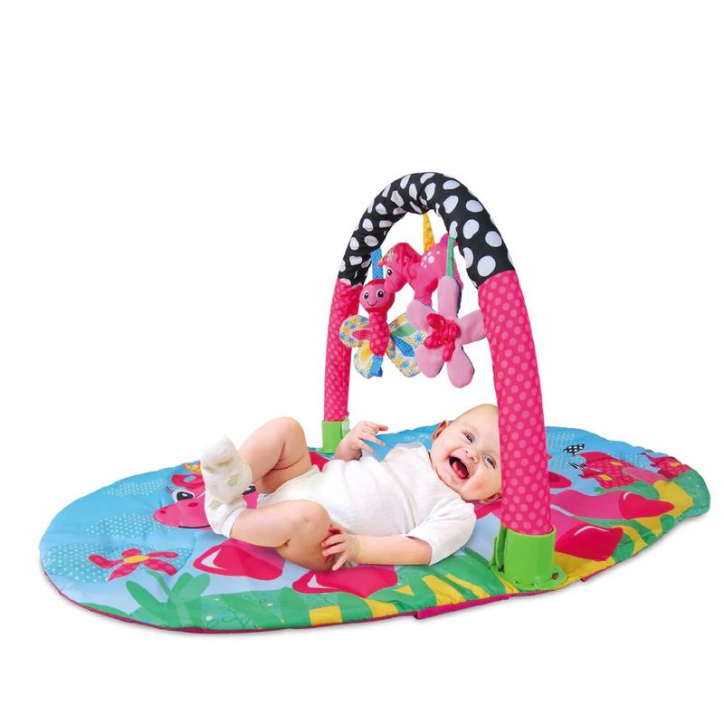 JUGANDO Y EDUCANDO - Gimnasio Portatil Para Bebe Animales Rosa