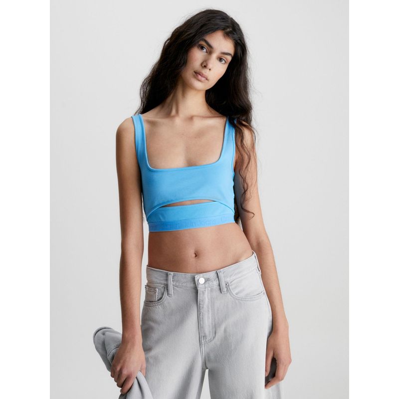 CALVIN KLEIN - Top Azul Punto Milano Con Recort Para Mujer Calvin Klein