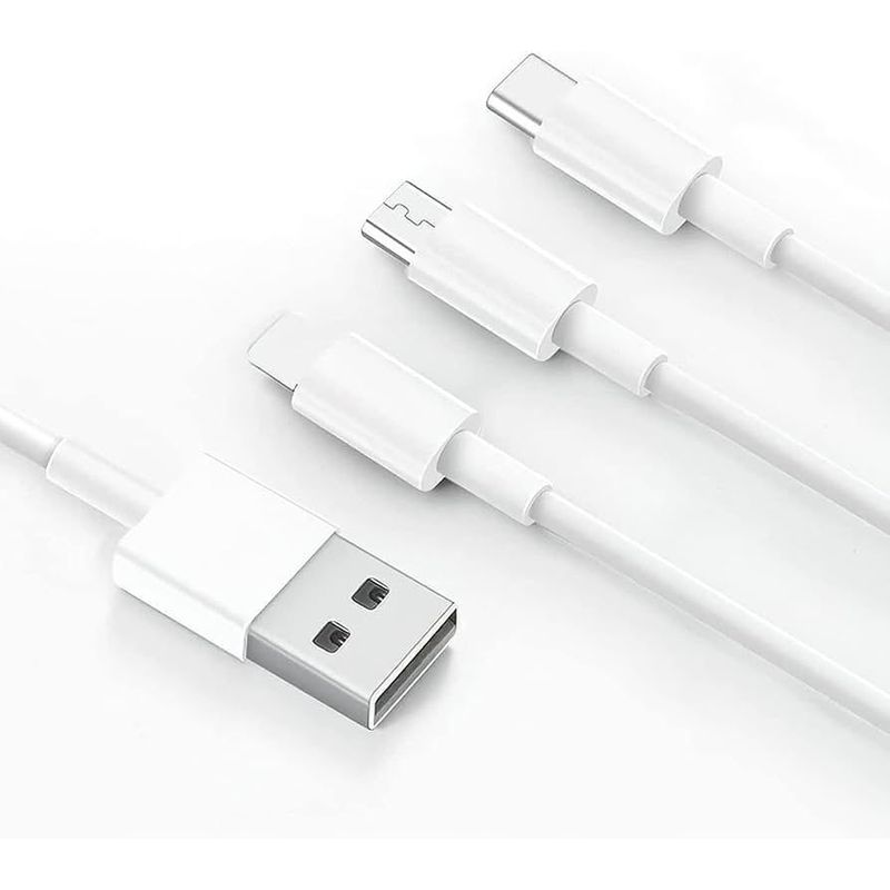 GENERICO - Cable Cargador Datos Usb 3 En 1 Micro Usb, Tipo C Y iPhone
