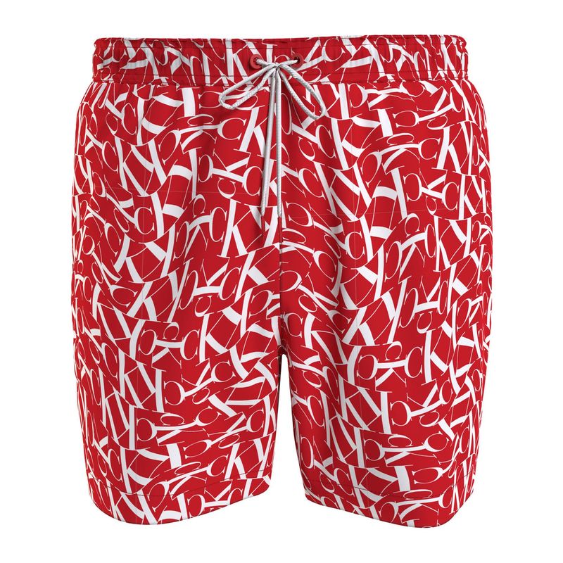 CALVIN KLEIN - Bañador De Largo Medio Con Cordón  Ck Monogram Hombre Rojo Calvin Klein