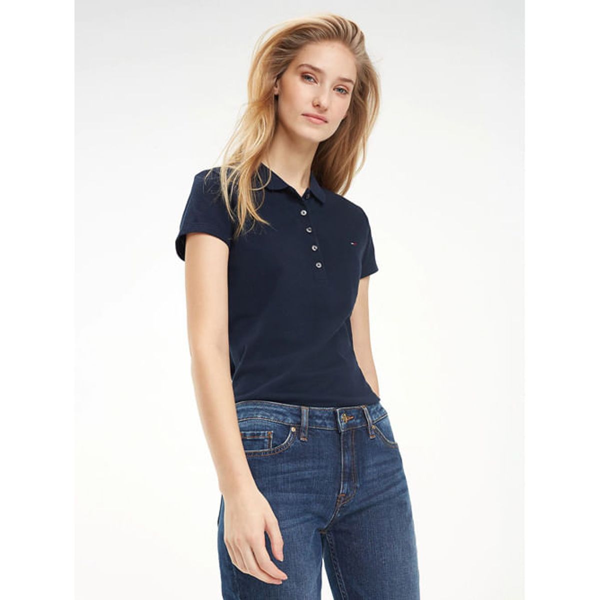 TOMMY HILFIGER - Polo Azul Oscuro Manga Corta Slim Fit Para Mujer Tommy Hilfiger