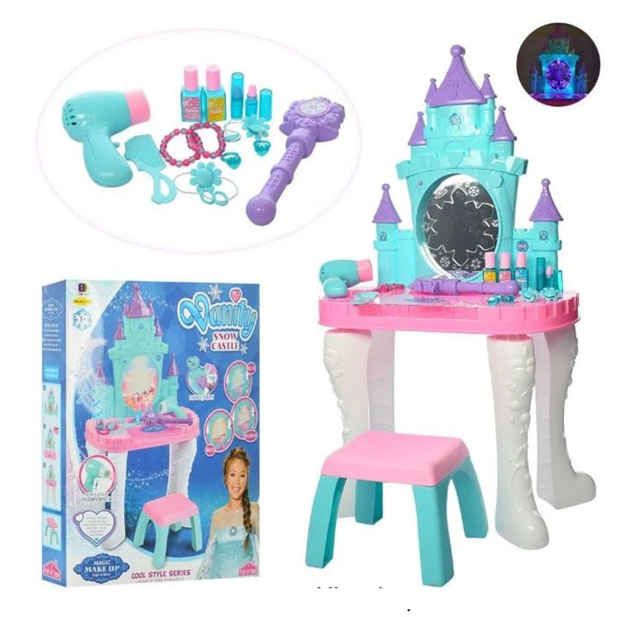 GENERICO - Tocador Princesa para Niñas Secador y Accesorios Luz-Sonidos