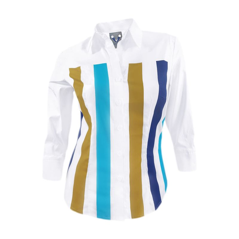 SON DOS - Camisa blusa blanca rayas manga tres cuartos algodón stretch mujer