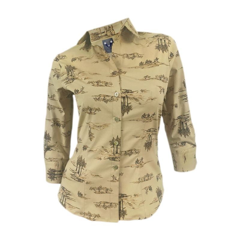SON DOS - Camisa blusa camel estampada playera manga tres cuartos para mujer