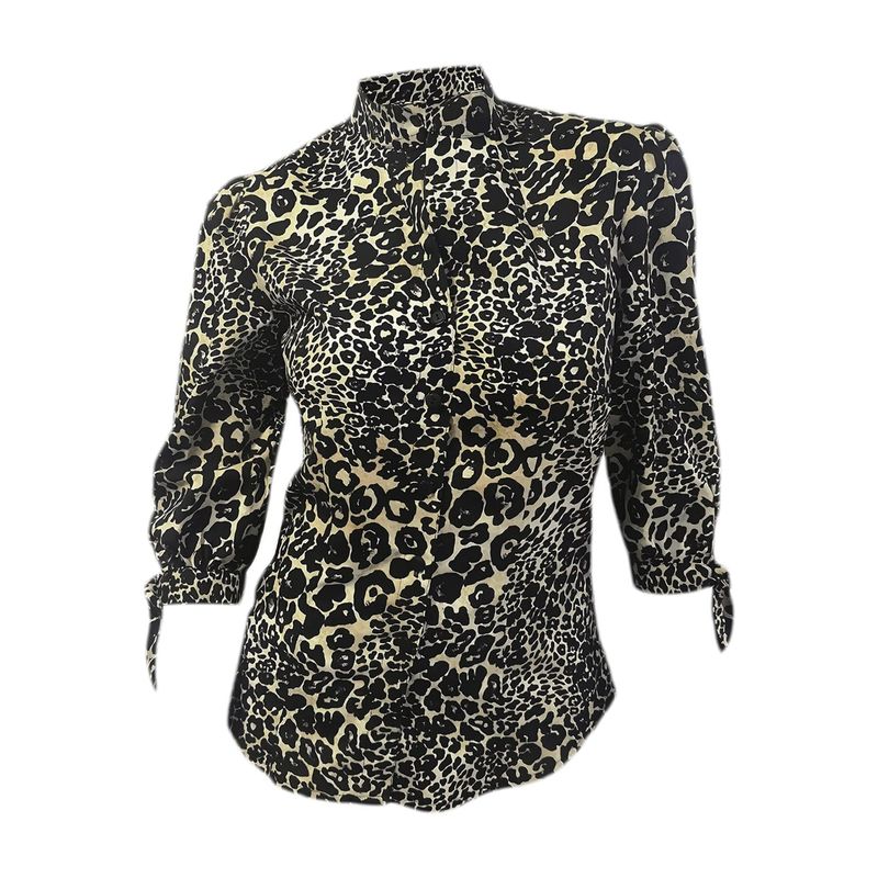 SON DOS - Camisa blusa estampado animal print café manga tres cuartos mujer