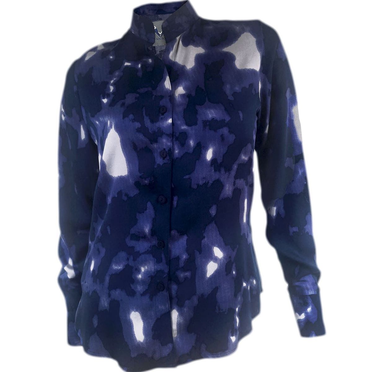 SON DOS - Camisa blusa azul en chalis cuello neru manga larga mujer