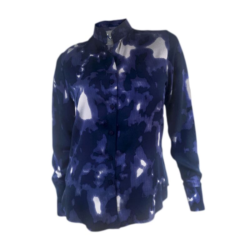 SON DOS - Camisa blusa azul en chalis cuello neru manga larga mujer