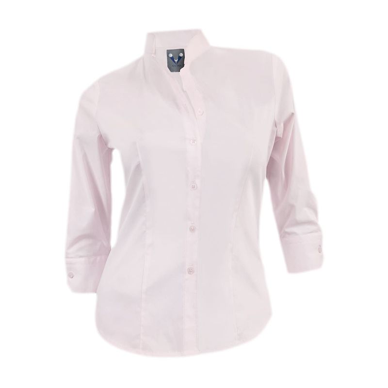 SON DOS - Camisa blusa rosada en algodón stretch manga tres cuartos para mujer