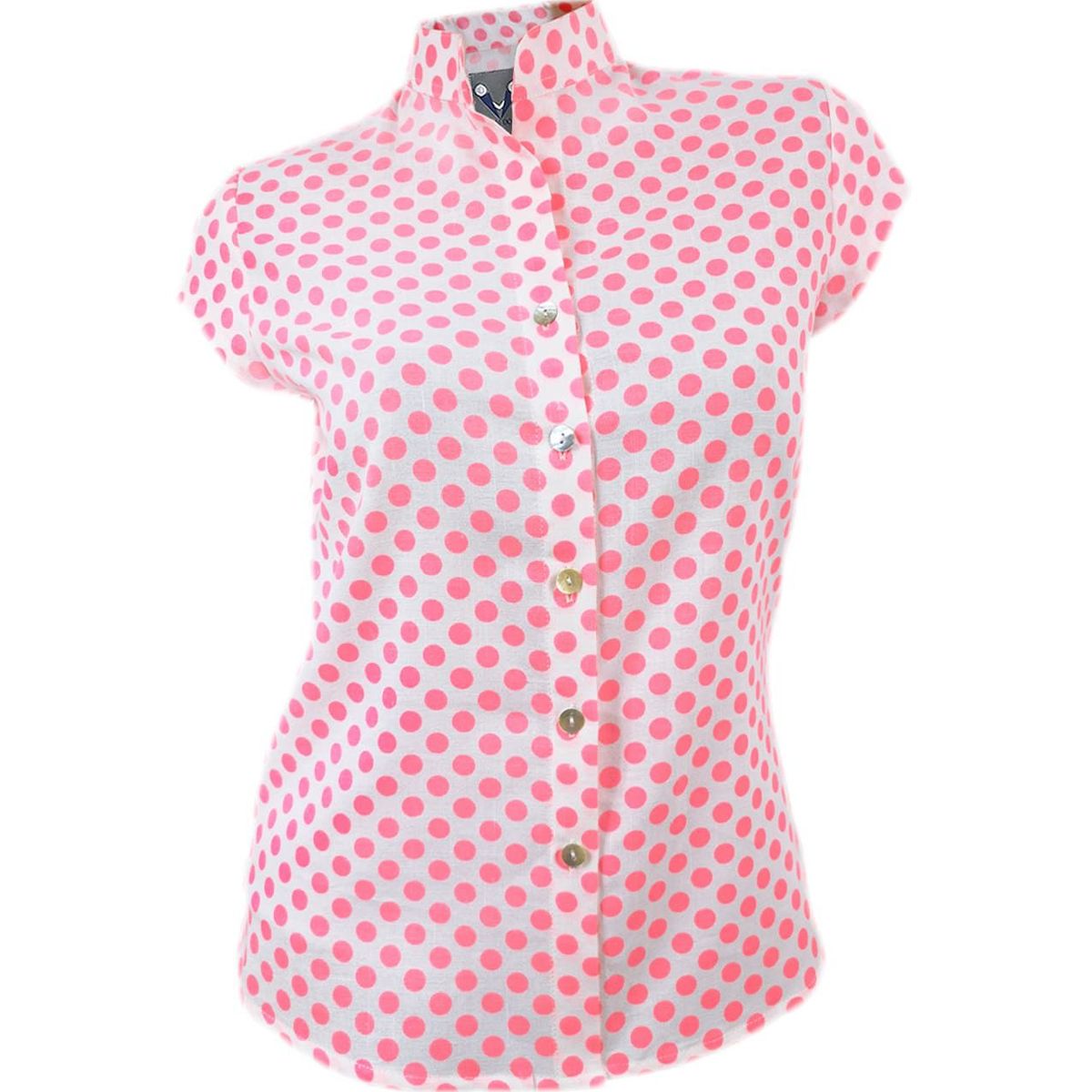 SON DOS - Camisa blusa blanca en pepas cuello neru manga corta mujer