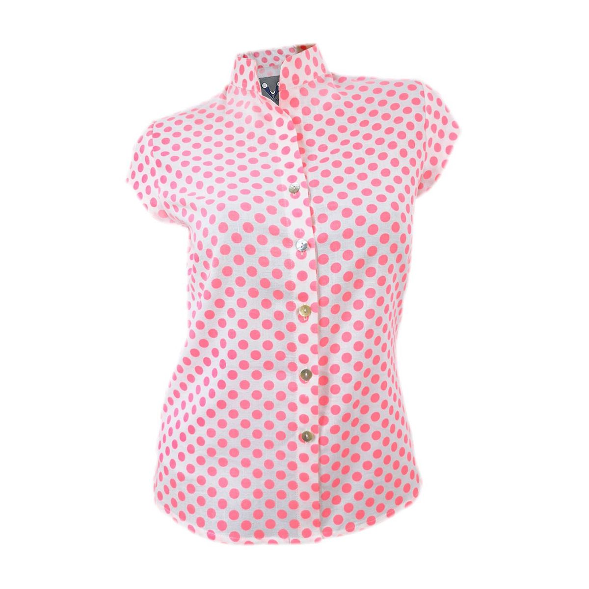 SON DOS - Camisa blusa blanca en pepas cuello neru manga corta mujer