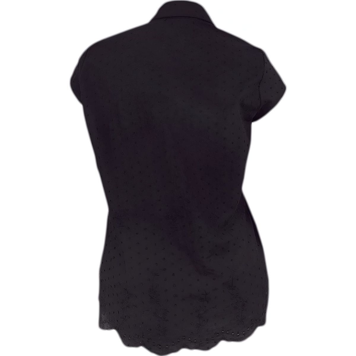 SON DOS - Camisa blusa negra con bordado manga corta para mujer