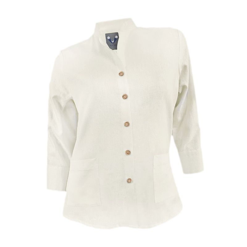 SON DOS - Camisa blusa lino marfil ocasión casual manga tres cuartos para mujer
