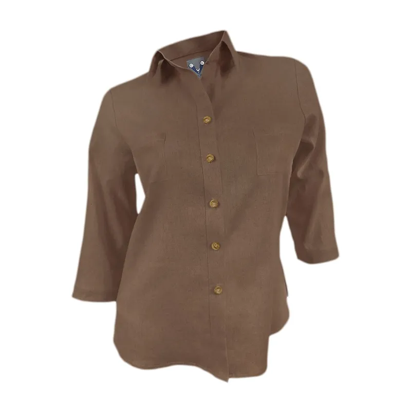 SON DOS - Camisa blusa lino  café celebración manga tres cuartos mujer