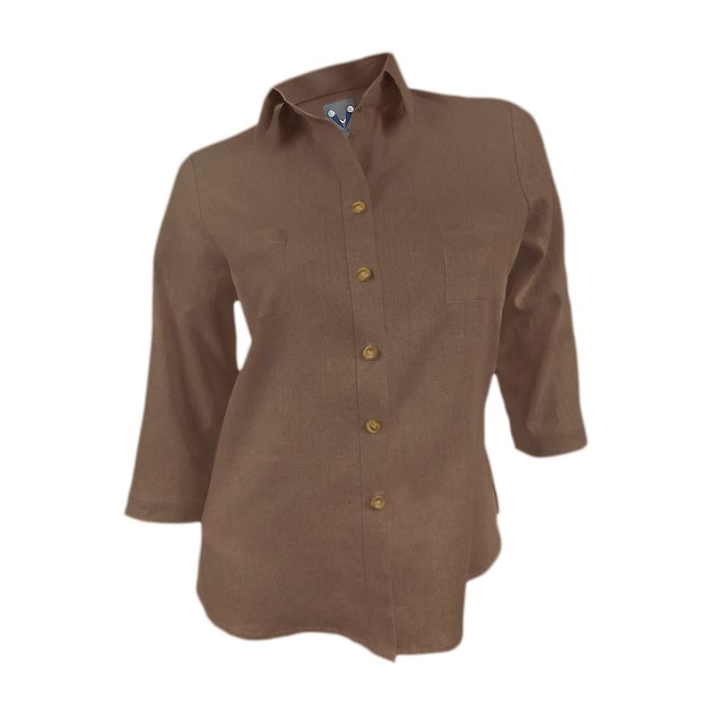 Camisa blusa lino café celebración manga tres cuartos mujer SON