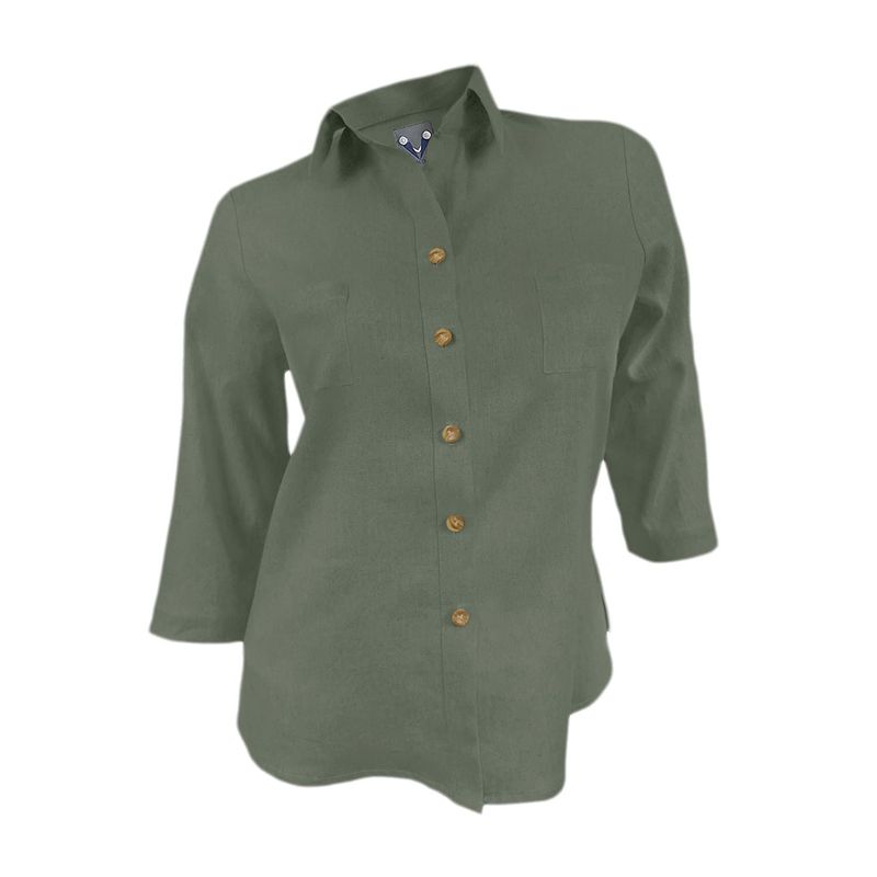 SON DOS - Camisa blusa lino verde hoja manga tres cuartos tallas grandes mujer