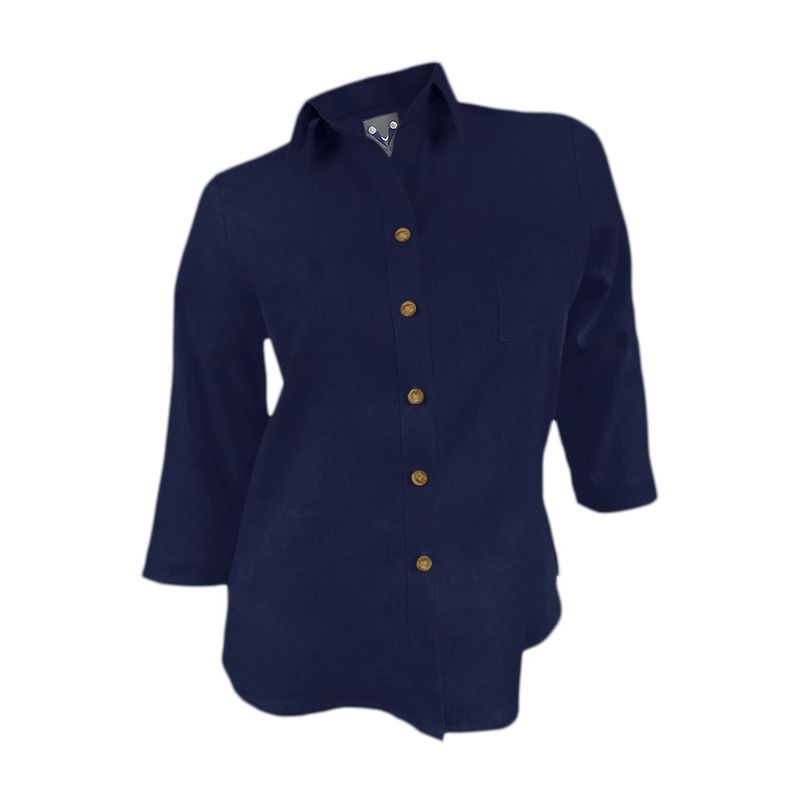 SON DOS - Camisa blusa lino azul oscuro celebración manga tres cuartos mujer
