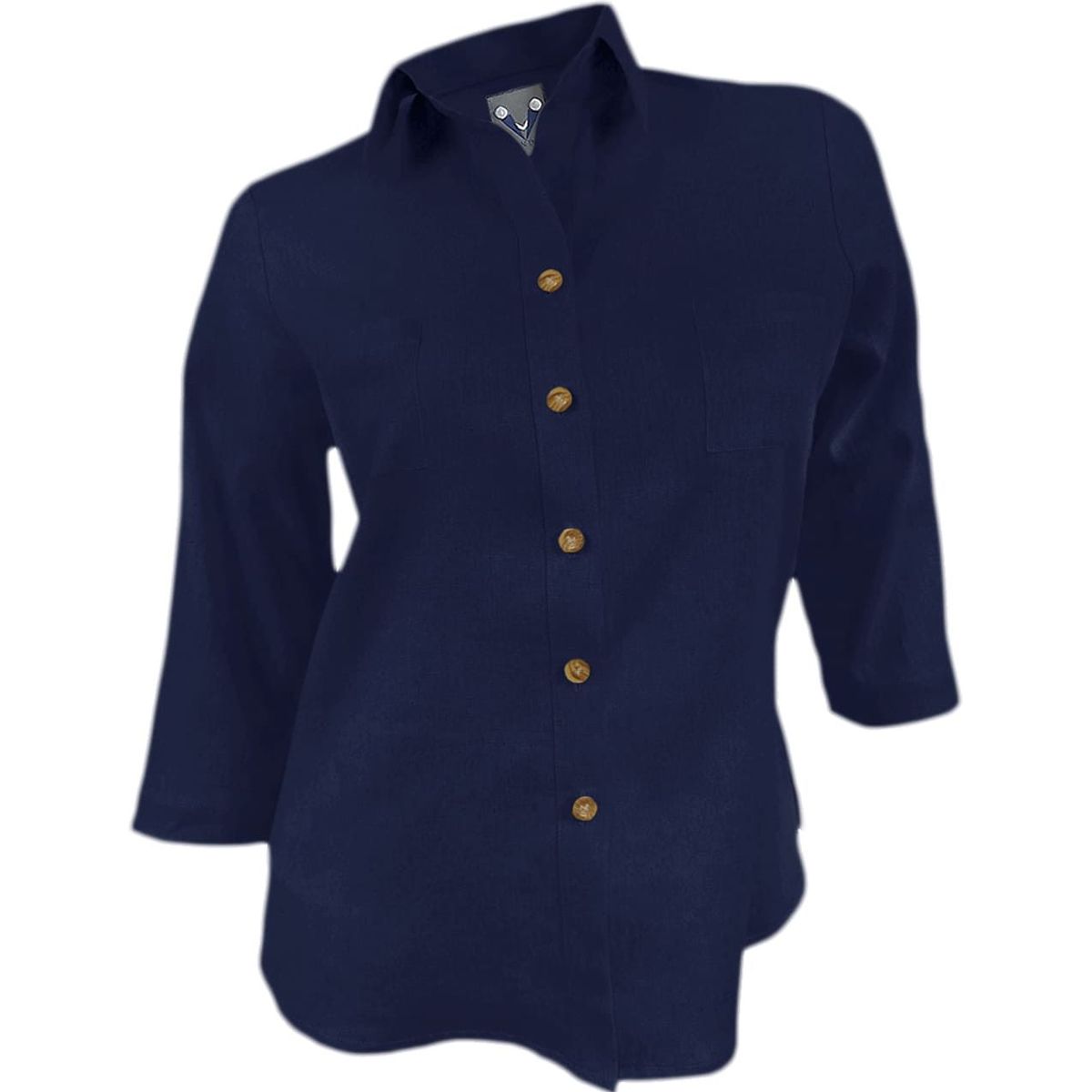 SON DOS - Camisa blusa lino azul oscuro celebración manga tres cuartos mujer