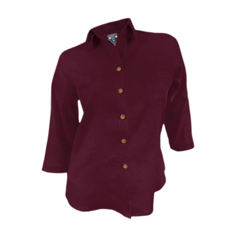 SON DOS - Camisa blusa lino vino tinto celebración manga tres cuartos mujer