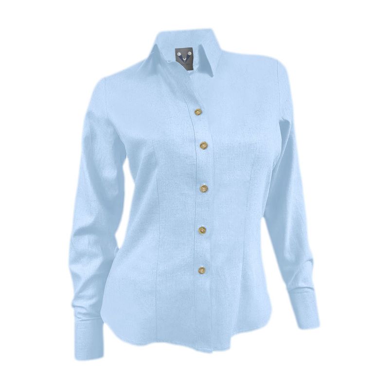 SON DOS - Camisa blusa lino azul claro sin bolsillo manga larga mujer