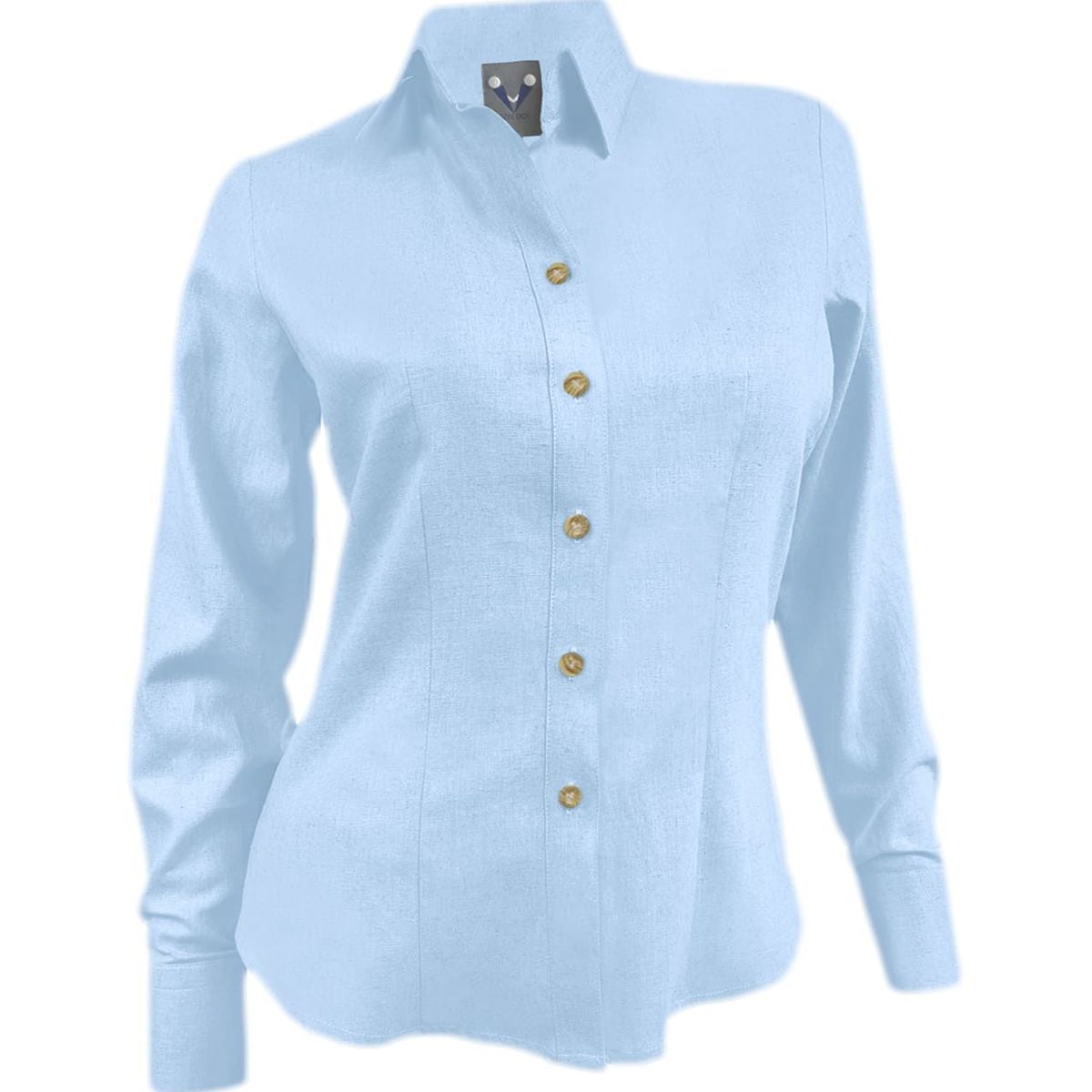 SON DOS - Camisa blusa lino azul claro sin bolsillo manga larga mujer