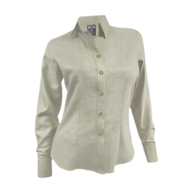 SON DOS - Camisa blusa lino beige celebración casual manga larga mujer