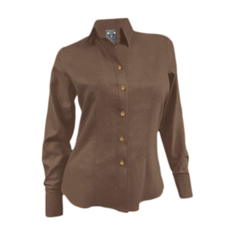 SON DOS - Camisa blusa lino café también en tallas grandes para mujer 