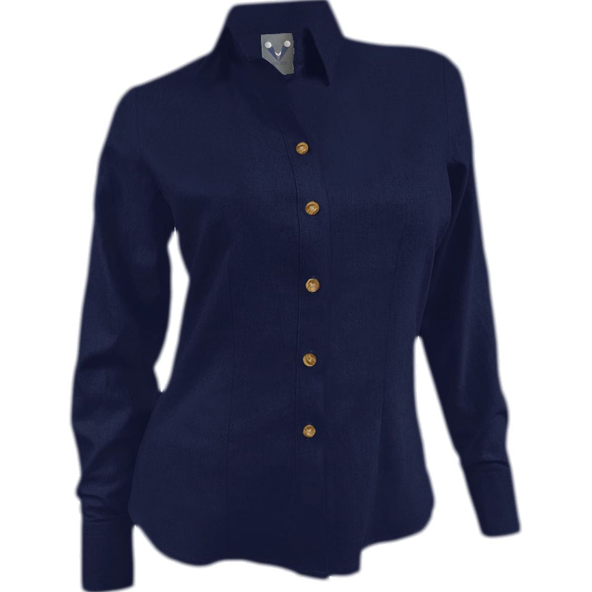 SON DOS - Camisa blusa lino azul oscuro casual manga larga para mujer