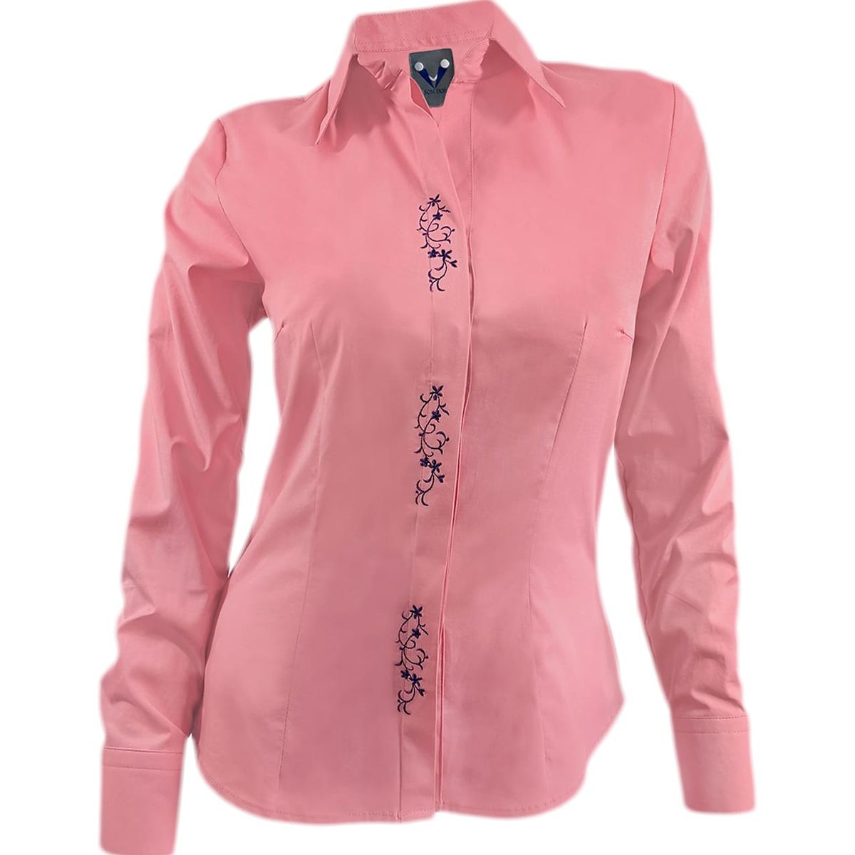 SON DOS - Camisa blusa salmón bordada en algodón manga larga mujer