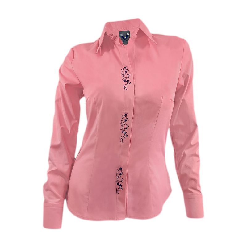 SON DOS - Camisa blusa salmón bordada en algodón manga larga mujer