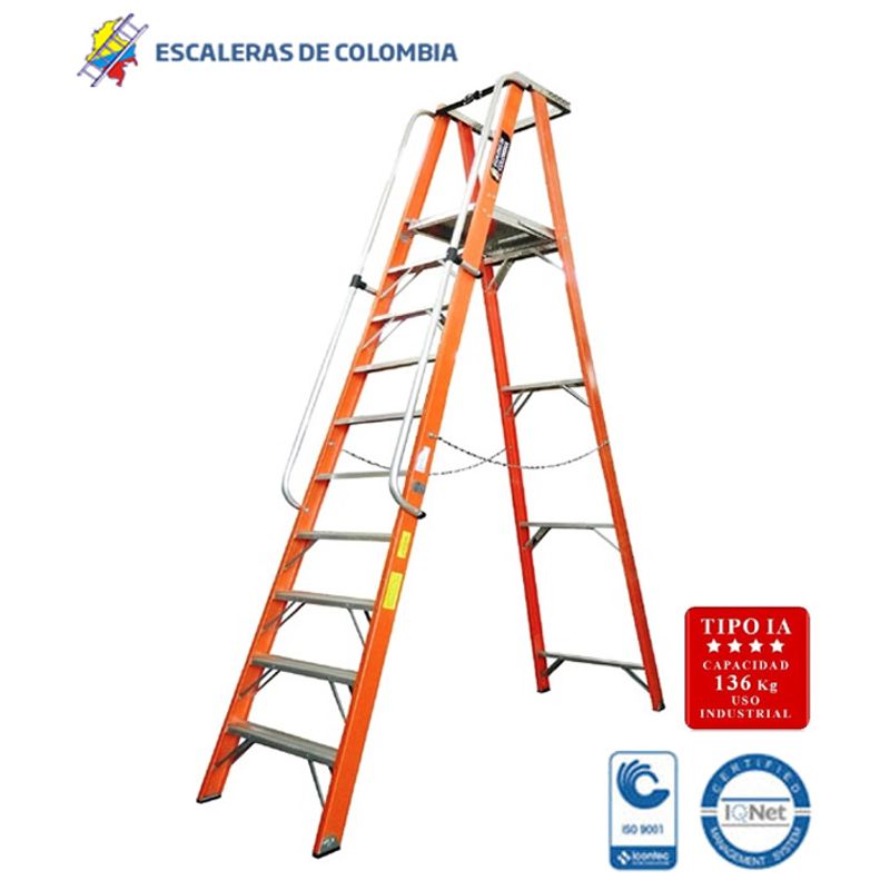 ESCALERAS DE COLOMBIA - Escalera Certificada Tipo Tijera Plataforma En Fibra De Vidrio 10 Pasos / 3.00Mts 136kg