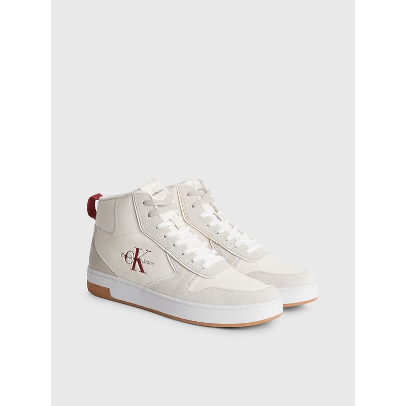 CALVIN KLEIN - Tenis Beige Altos De Cuero Para Hombre Calvin Klein