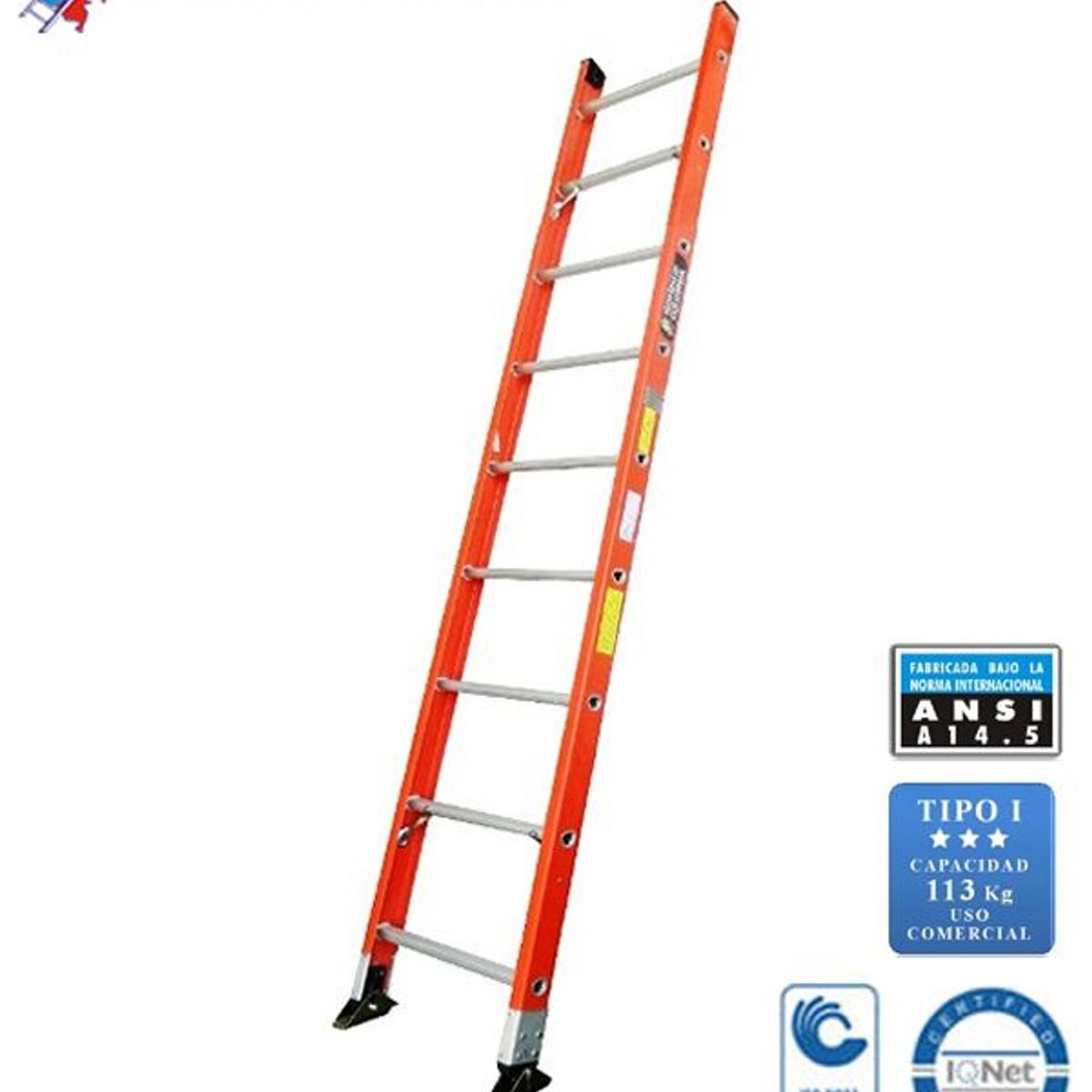 ESCALERAS DE COLOMBIA - Escalera Certificada Tipo Sencilla En Fibra De Vidrio 9 Pasos / 2.70Mts 114kg