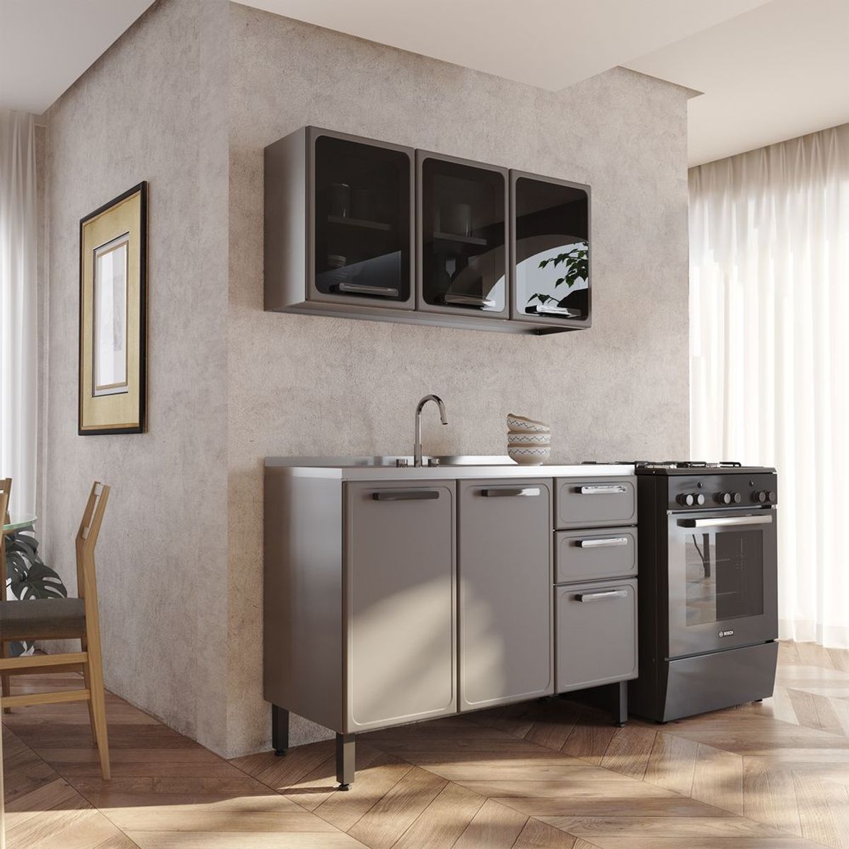 BERTOLINI - Cocina Integral De Lujo De 120 cm en ACERO Incluye lavaplatos Central