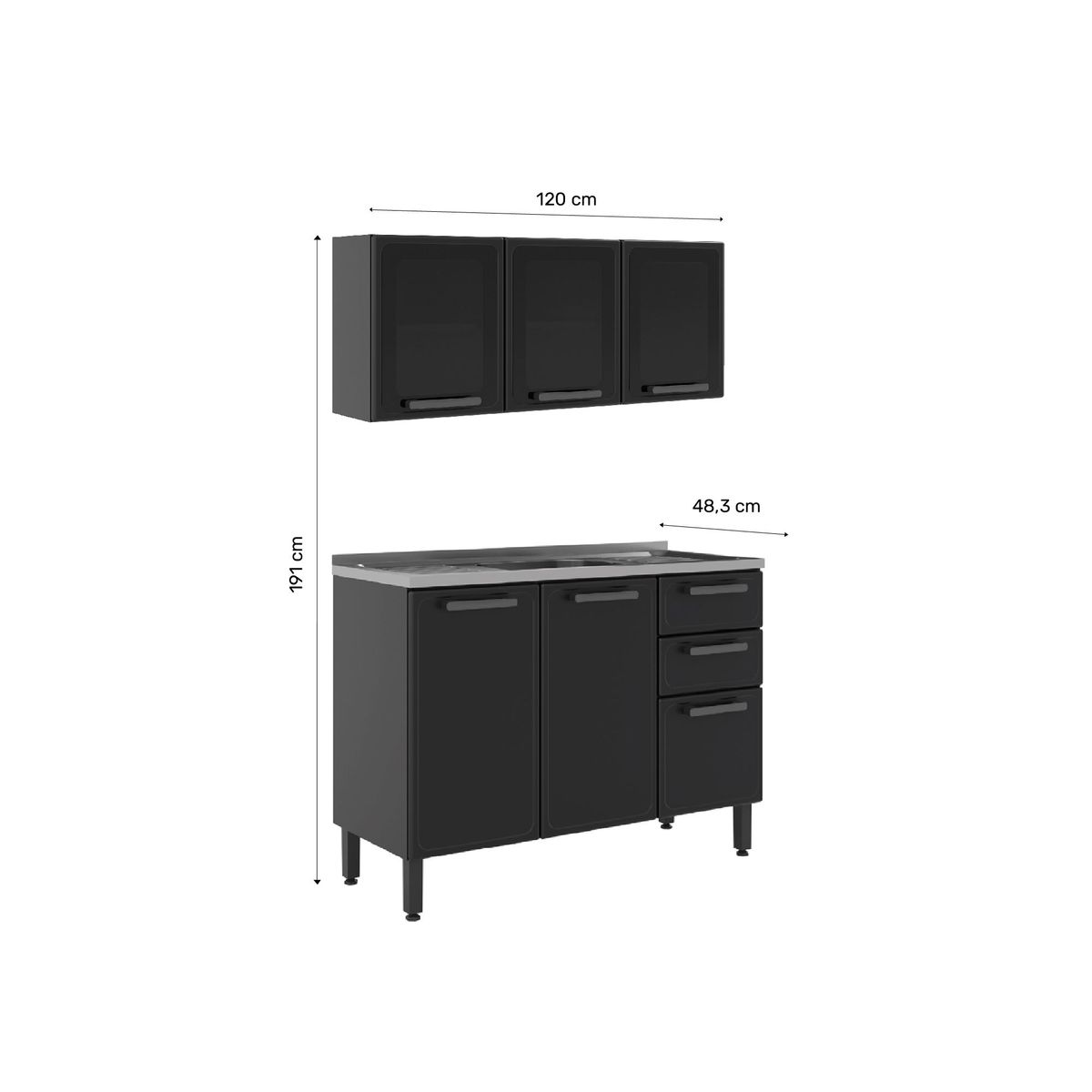 BERTOLINI - Cocina Integral De Lujo De 120 cm en ACERO Incluye lavaplatos Central