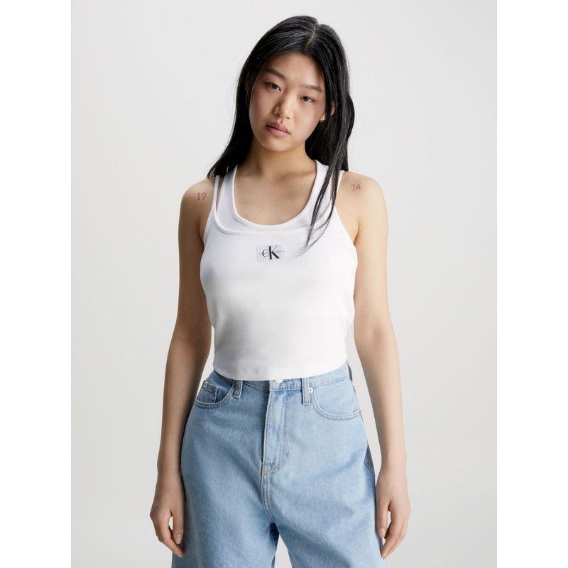 CALVIN KLEIN - Camiseta De Tirantes Acanalada De Dos Capas Mujer Blanco Calvin Klein