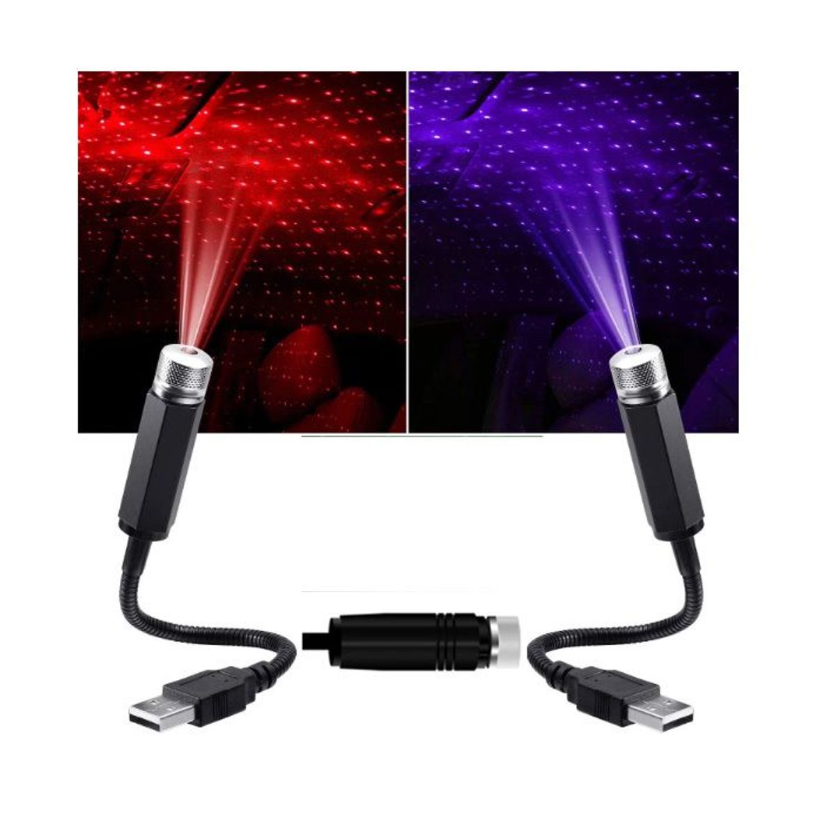 GENERICO - Proyector Luz Nocturna Usb Automóviles Techo Ajustable Rojo